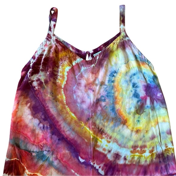 HAND DYED wide leg crop spaghetti strap tie dye jumpsuit by Alaskan artisan XL - Picture 3 of 5